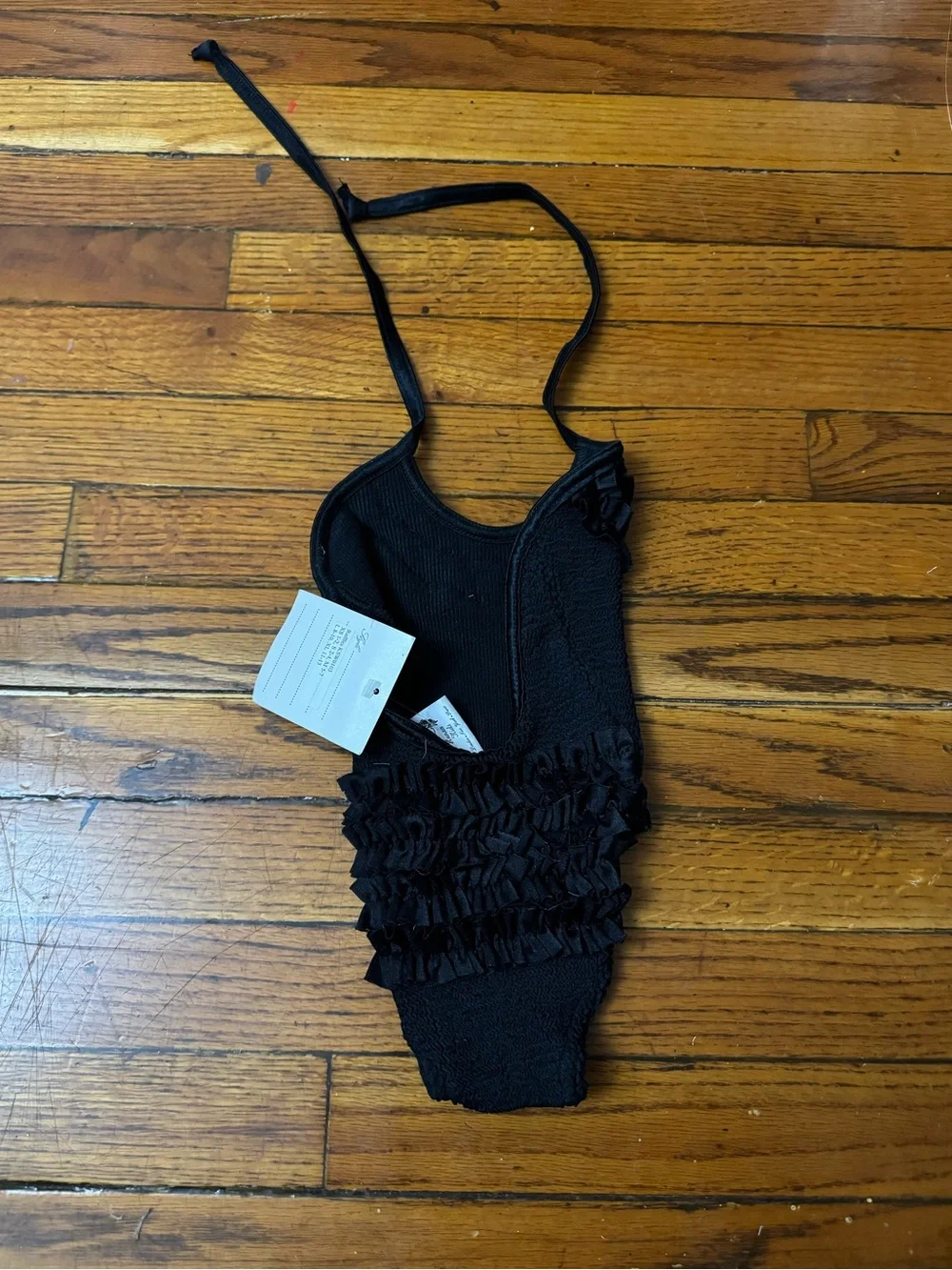 Hunza G Black Ruffle Halter One-Piece Swimsuit for Kids